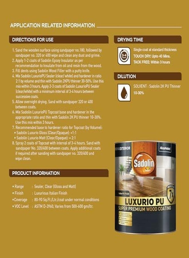Dulux Sadolin by Dulux | Luxurio PU Gloss Finish Clear - Premium Wood Coating | Luxurious Italian Finish | Wood Polish with Excellent Scratch, Stain, and Crack Resistance, 1 litres - Image 4